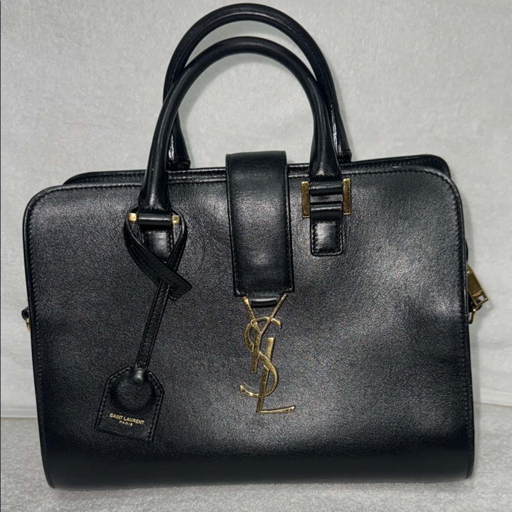 Saint Laurent Black Leather Tote with Gold Logo